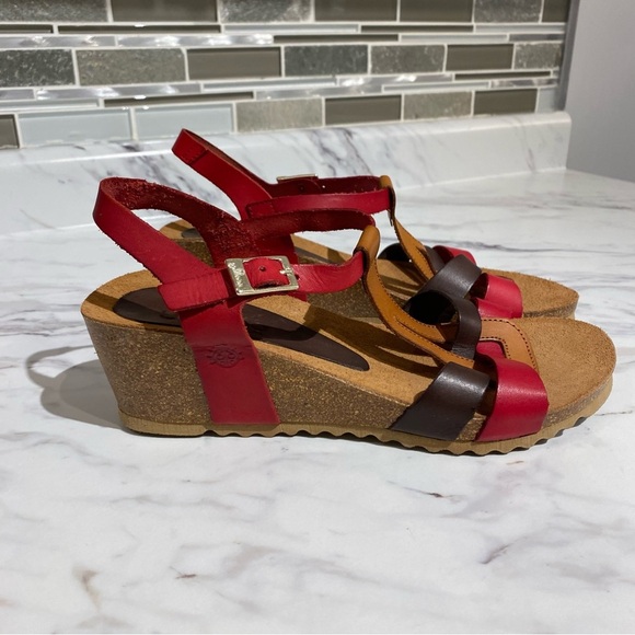 Yokono wedge sandals leather cork Lady Bug stamp made in Spain - Picture 2 of 13